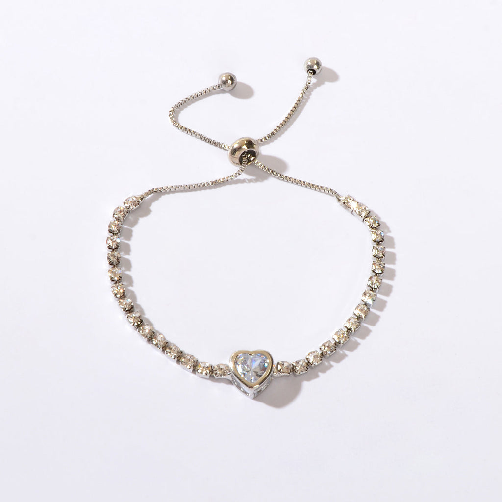 Anniversary Jewellery Shining Luxury Rhinestone Heart Adjustable Tennis Bracelet-0